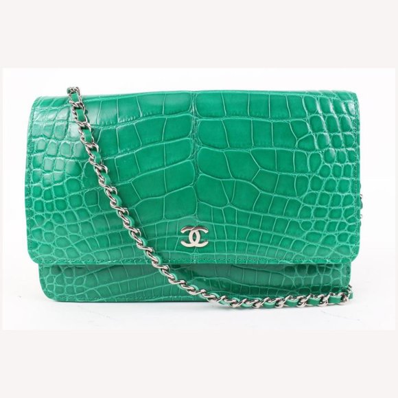 Chanel Ultra Rare Emerald Green Alligator Wallet on Chain SHW WOC 46cz414s - Picture 1 of 12